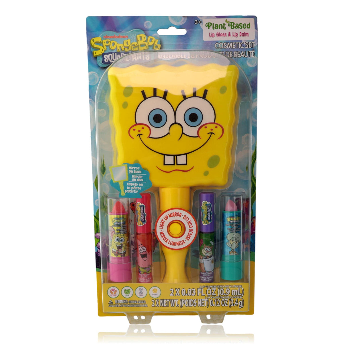 Spongebob Squarepants Light Up Mirror & Lip Balms, 5 Piece Cosmetic Set For Kids